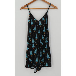 NWT ModCloth Romper Space Rocket Lounge Drawstring Waist Sleepwear Nerdy Size M